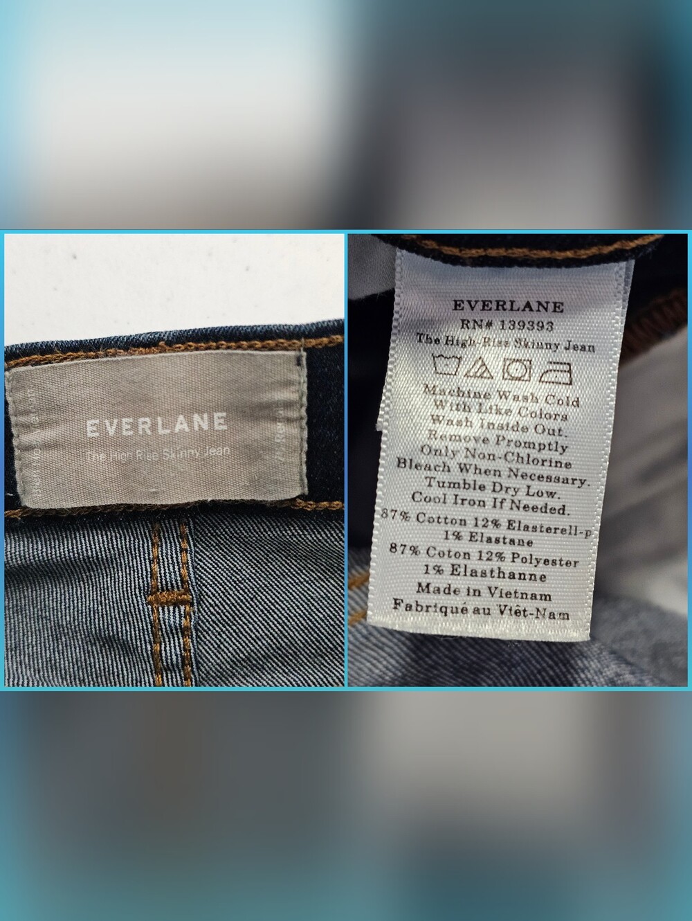 Everlane Dark Indigo High-Rise Clean Denim Skinny Regular Jeans Deep Blue Wash - Picture 3 of 12